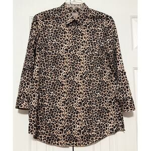 Chico's Wrinkle Resistant Button Up Animal Print Blouse, Size 1